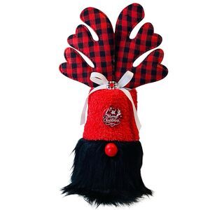 Reindeer Antler Gnome Merry Christmas Red Nose Black Beard Buffalo Print 13in